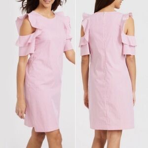 J. McLaughlin Juliette Dress Cold Shoulder Raspberry Pink White Size Small